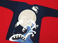 墨絵手描き鯉口シャツ　桜と龍の柄　若武者